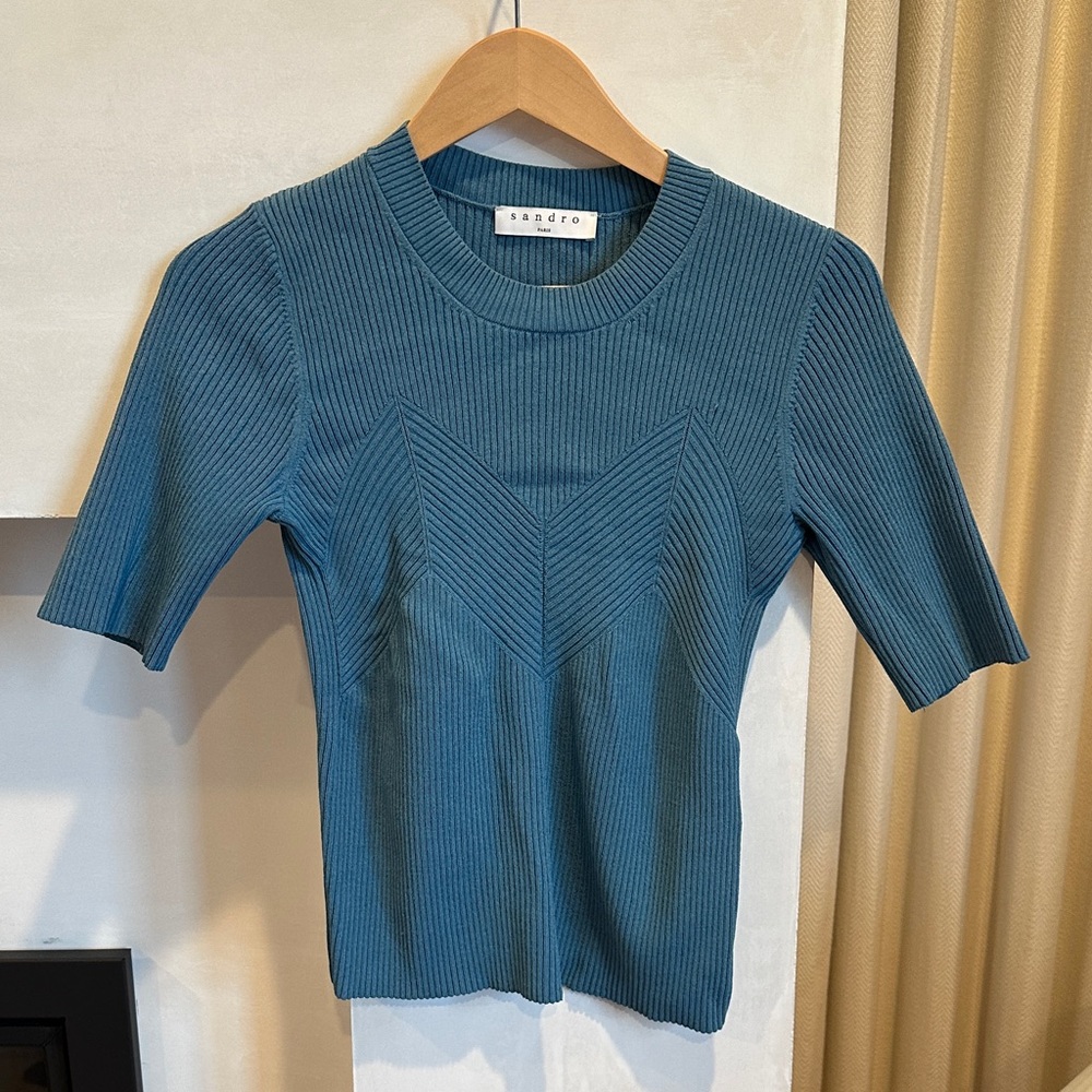 Sandro Blue Chevron Ribbed Top (3/ M)